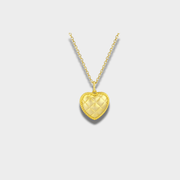 Golden Quilted Heart Silver Necklace and Earrings Set | GottaIce