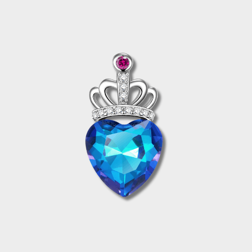 S925 Sterling Silver Blue Heart Crown Pendant | GottaIce
