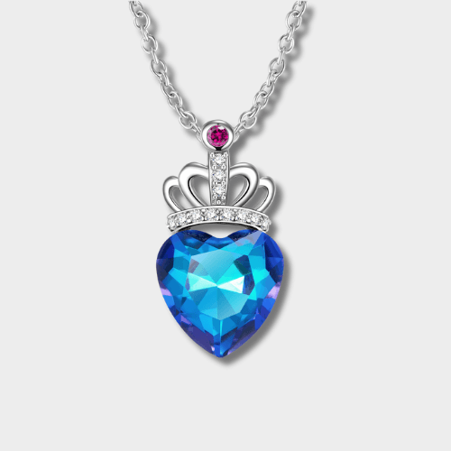 S925 Sterling Silver Blue Heart Crown Pendant Set | GottaIce